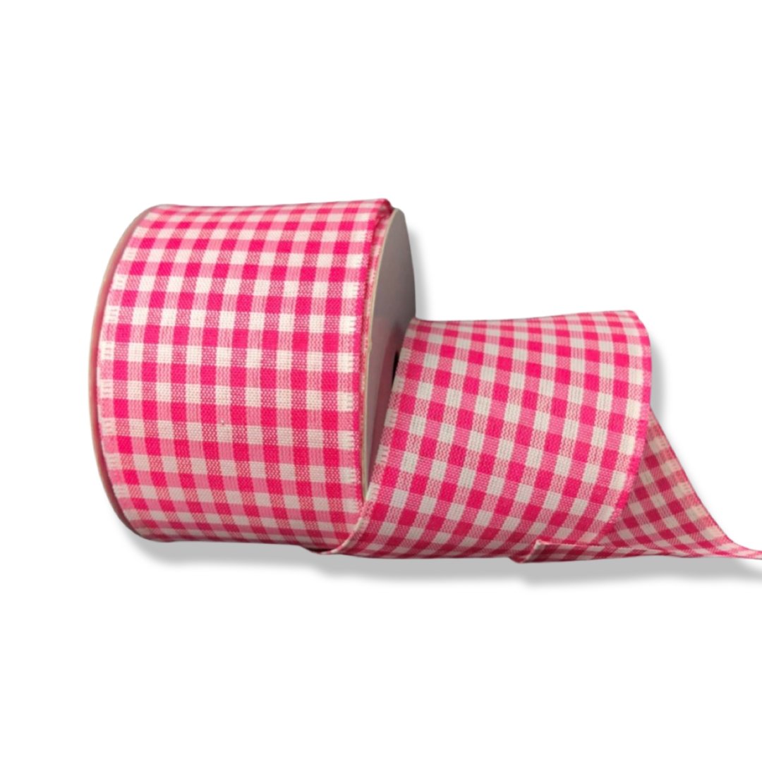Pink And white gingham plaid wired ribbon, 2.5” - Greenery Market wired ribbon