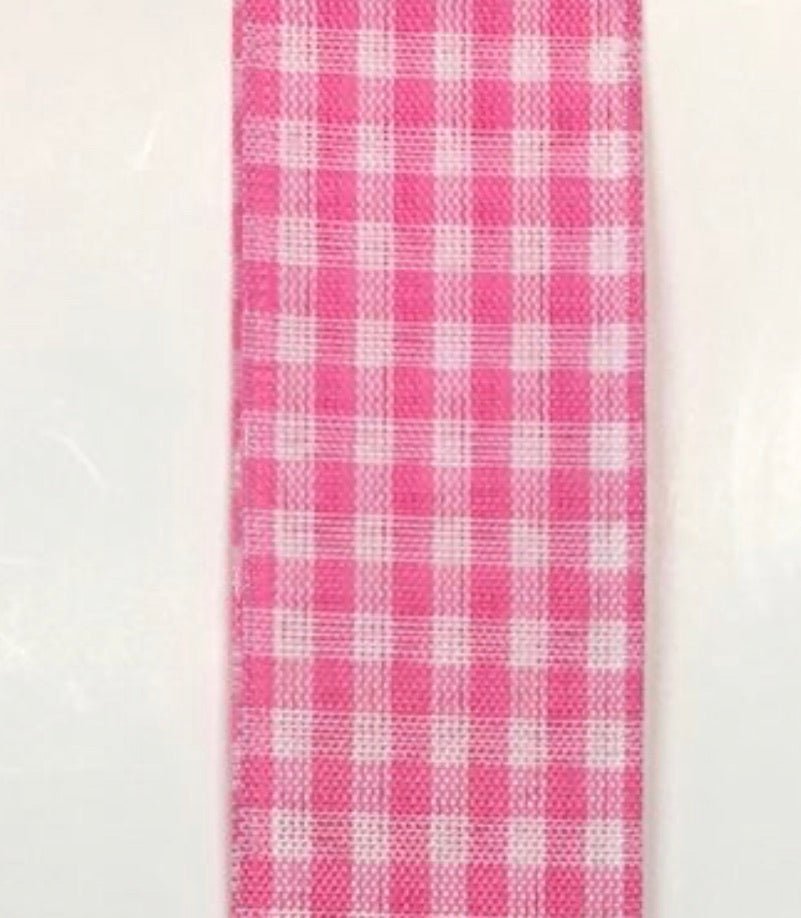 Pink and white gingham plaid wired ribbon - Greenery MarketWired ribbonq732409-03