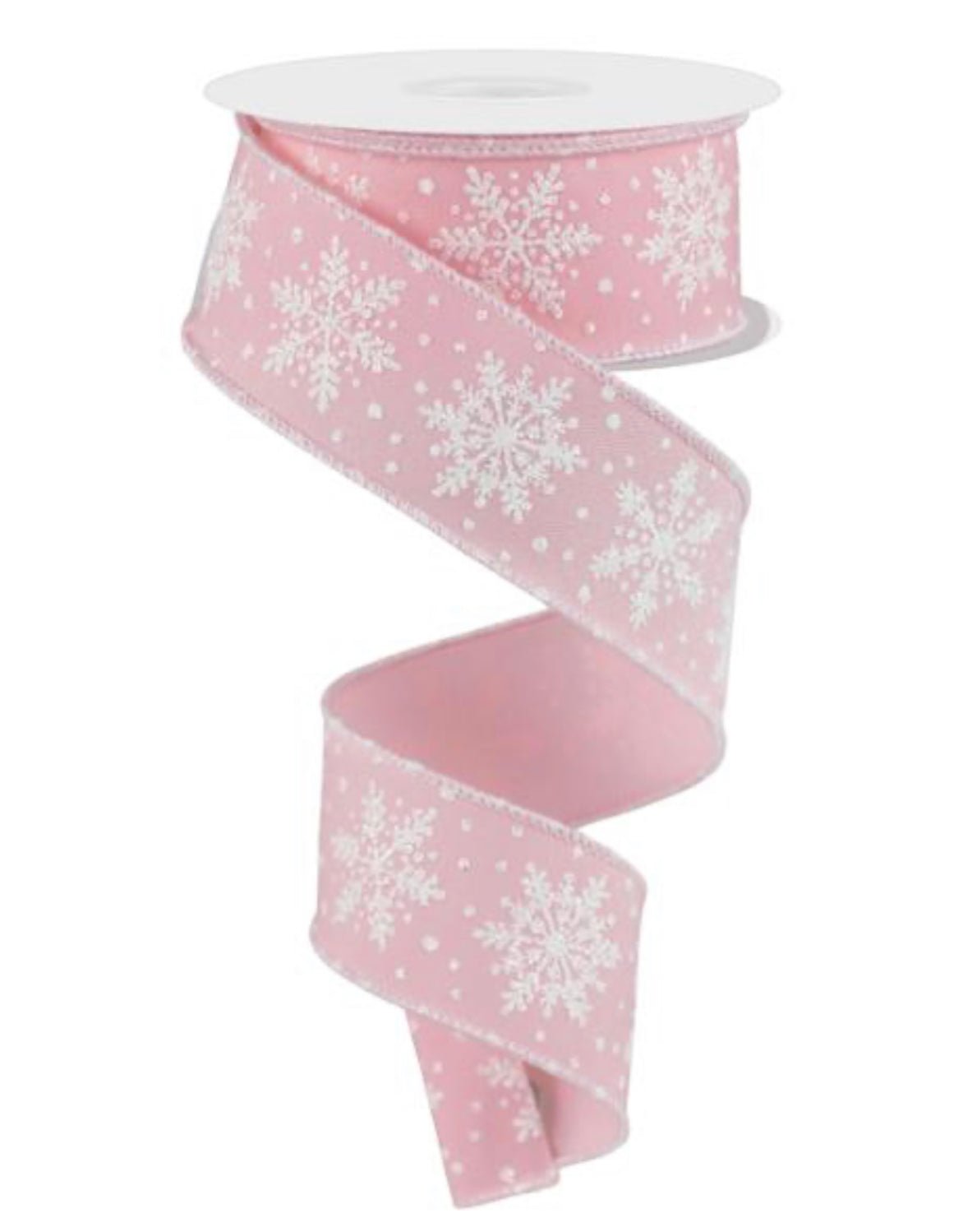 Pink and white snowflakes wired ribbon , 1.5