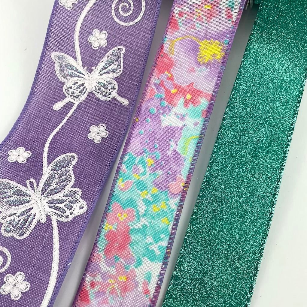 Pink, aqua, and lavender butterfly x 3 ribbon bow bundle - Greenery Market