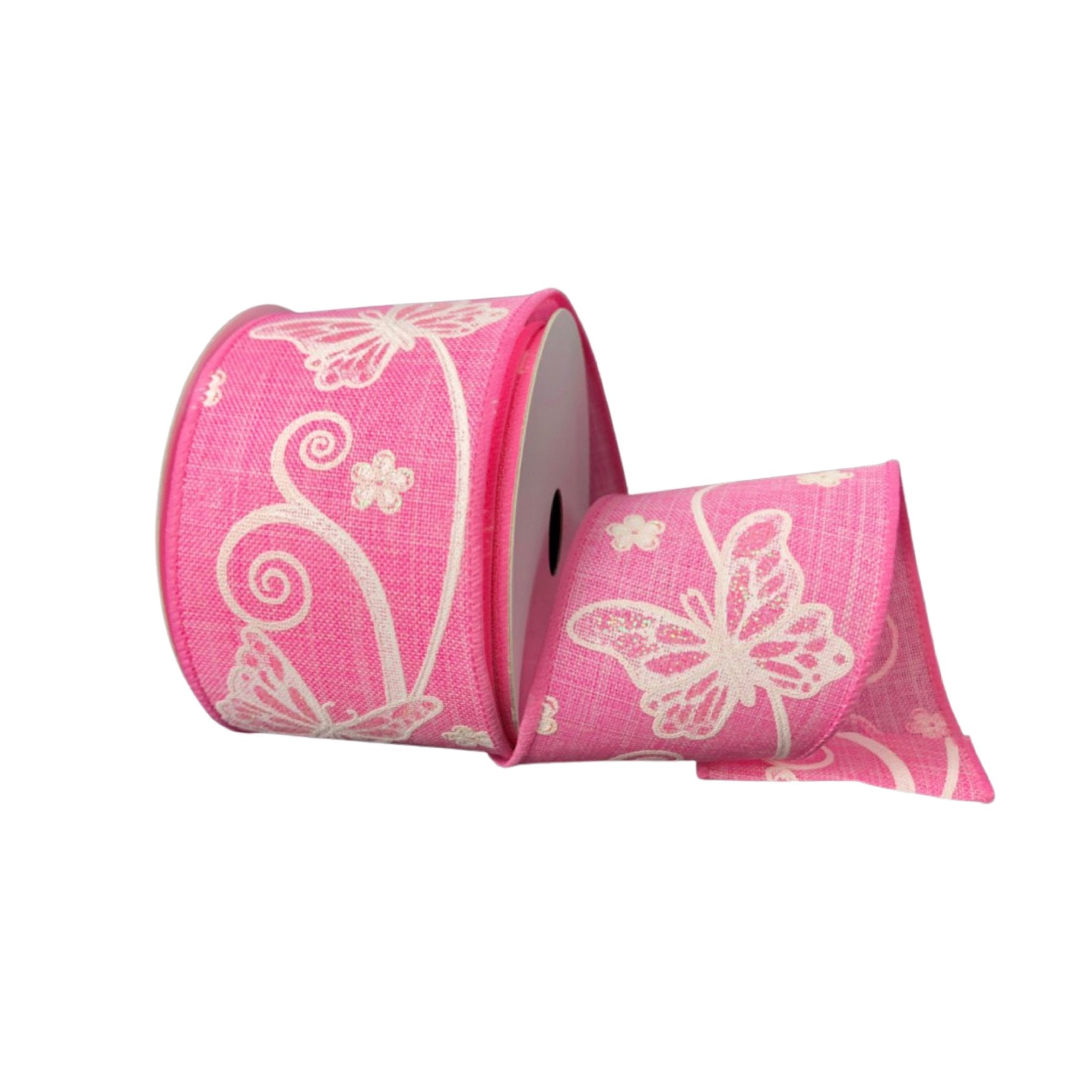 Pink Butterflies wired Ribbon 2.5” 41020-40-03 - Greenery Marketwired ribbon41020-40-03
