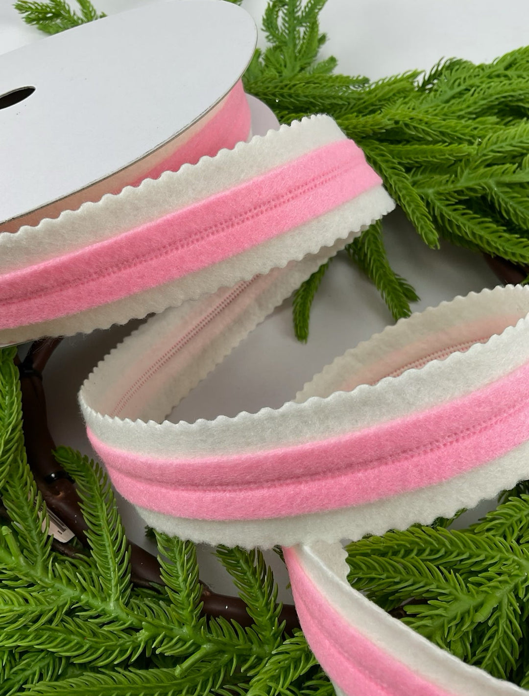 Pink felt candy stripe wired ribbon 1.5” - Greenery Marketwired ribbonMTX62877 PKWH