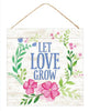 Pink floral love grows here sign with flowers - Greenery Marketsigns for wreathsAp8425