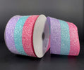 Pink lavender and blue glittered stripes wired ribbon, 2.5" - Greenery MarketWired ribbon76358-40-44