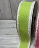 Pink OR Green linen with white fluffy edge 1.5” wired ribbon - Greenery MarketWired ribbon110642 GREEN