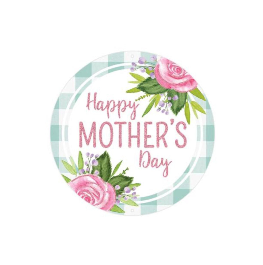 Pink peony, metal, Mother's Day round sign 8” - Greenery Market
