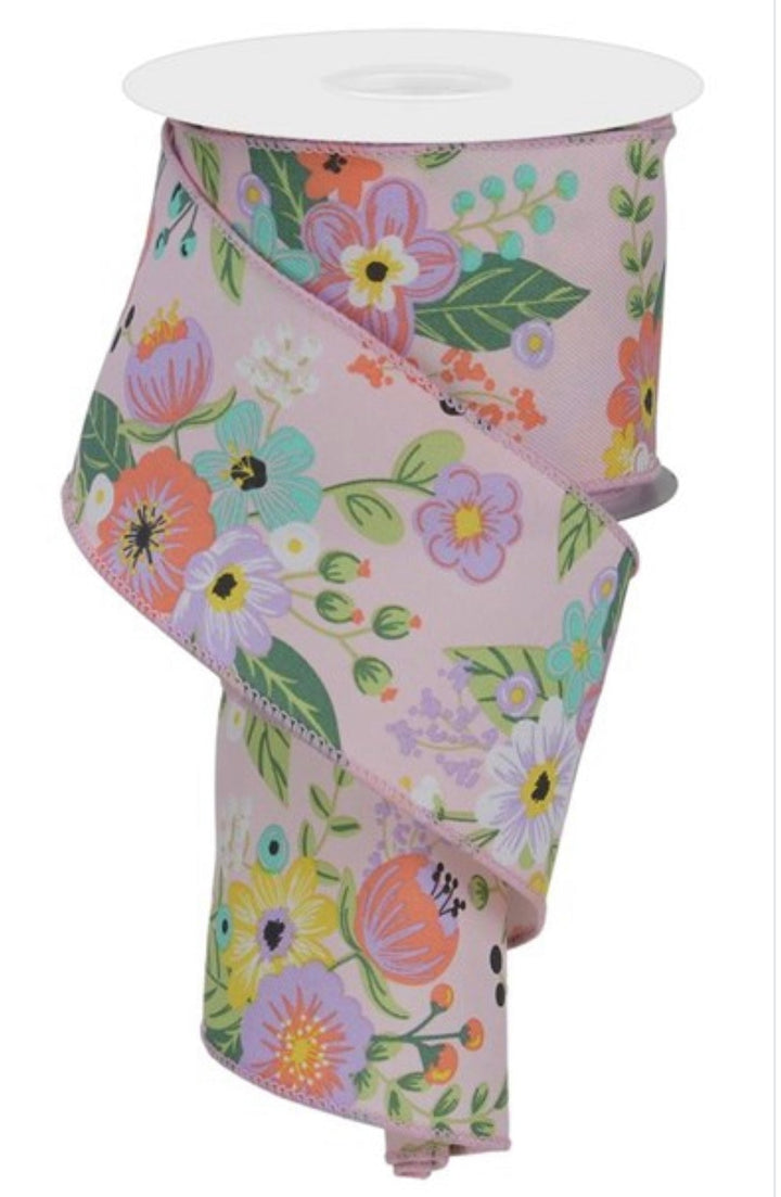 pink, purple and blue floral ribbon, 2.5" wired - Greenery MarketWired ribbonrge113315