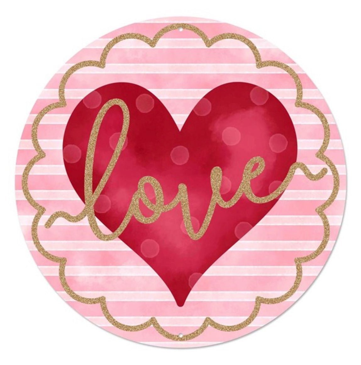 Pink, Red, and gold, Metal round heart sign - Greenery Marketsigns for wreathsMD0776
