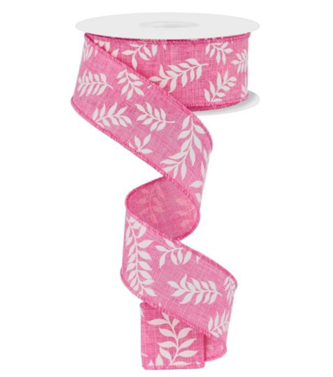 Pink with white laurel leaf wired ribbon 1.5