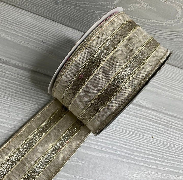 Platinum frosty stripe 2.5” wired farrisilk ribbon - Greenery MarketRibbons & TrimRG695-51