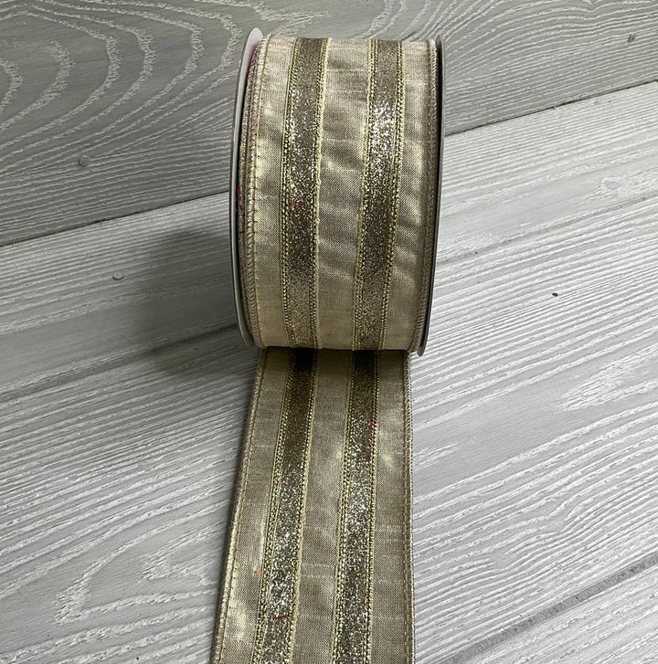 Platinum frosty stripe 2.5” wired farrisilk ribbon - Greenery MarketRibbons & TrimRG695-51