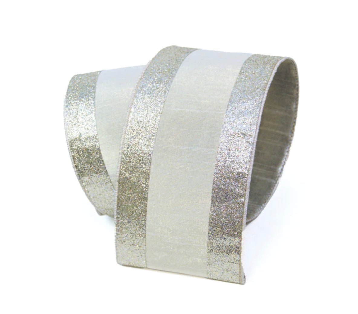 Platinum shimmer edge dupion 4” farrisilk wired ribbon - Greenery MarketRibbons & TrimRG435-51