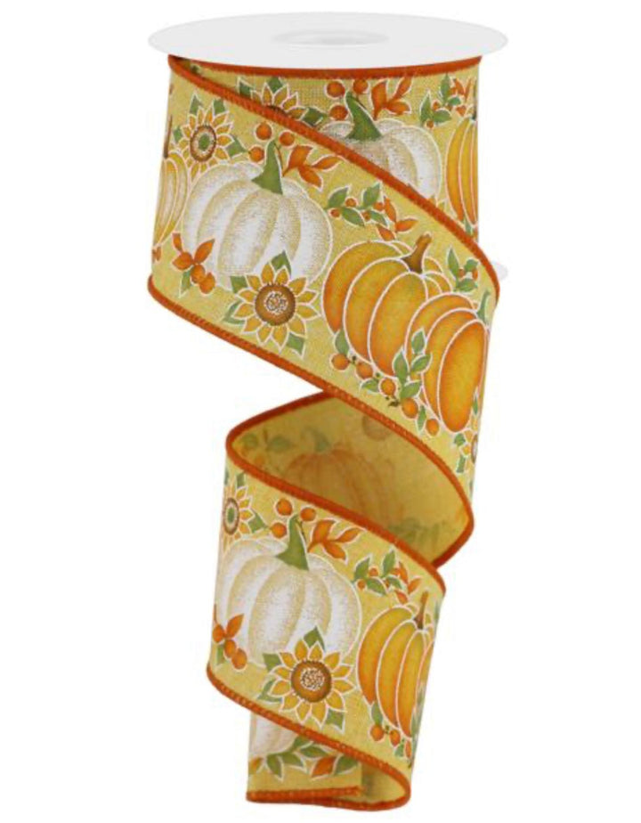 Pumpkin wired ribbon - sage and mustard - Greenery MarketWired ribbonRGE1951MW