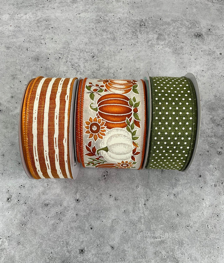 Pumpkins cream and moss bow bundle x 3 ribbons - Greenery Market
