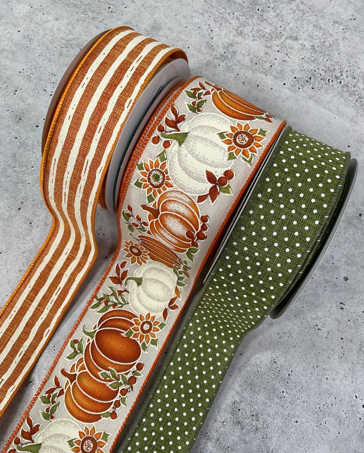 Pumpkins cream and moss bow bundle x 3 ribbons - Greenery Market