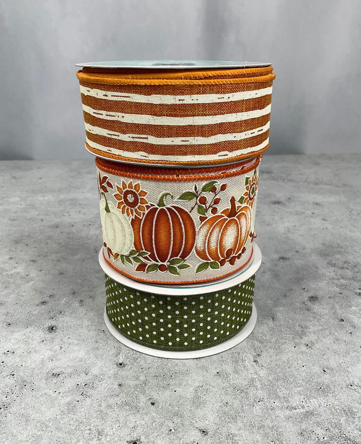 Pumpkins cream and moss bow bundle x 3 ribbons - Greenery Market