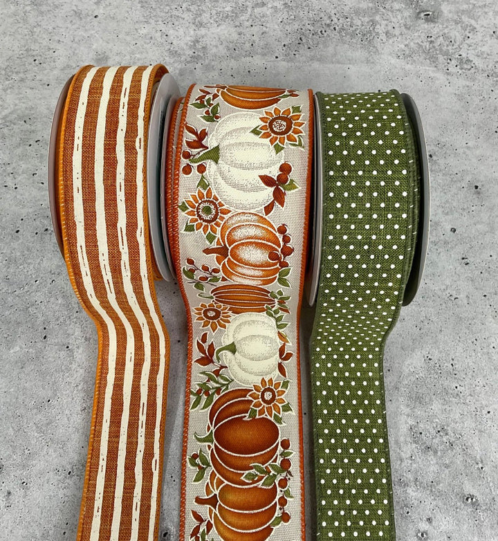 Pumpkins cream and moss bow bundle x 3 ribbons - Greenery Market