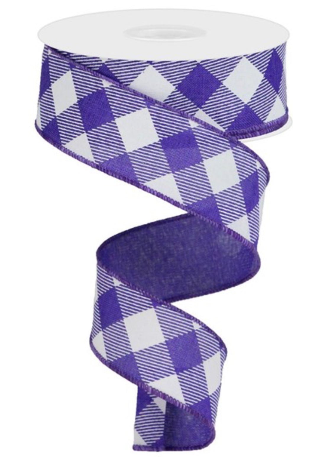 Purple and white diagonal plaid 1.5” - Greenery MarketWired ribbonRga126423