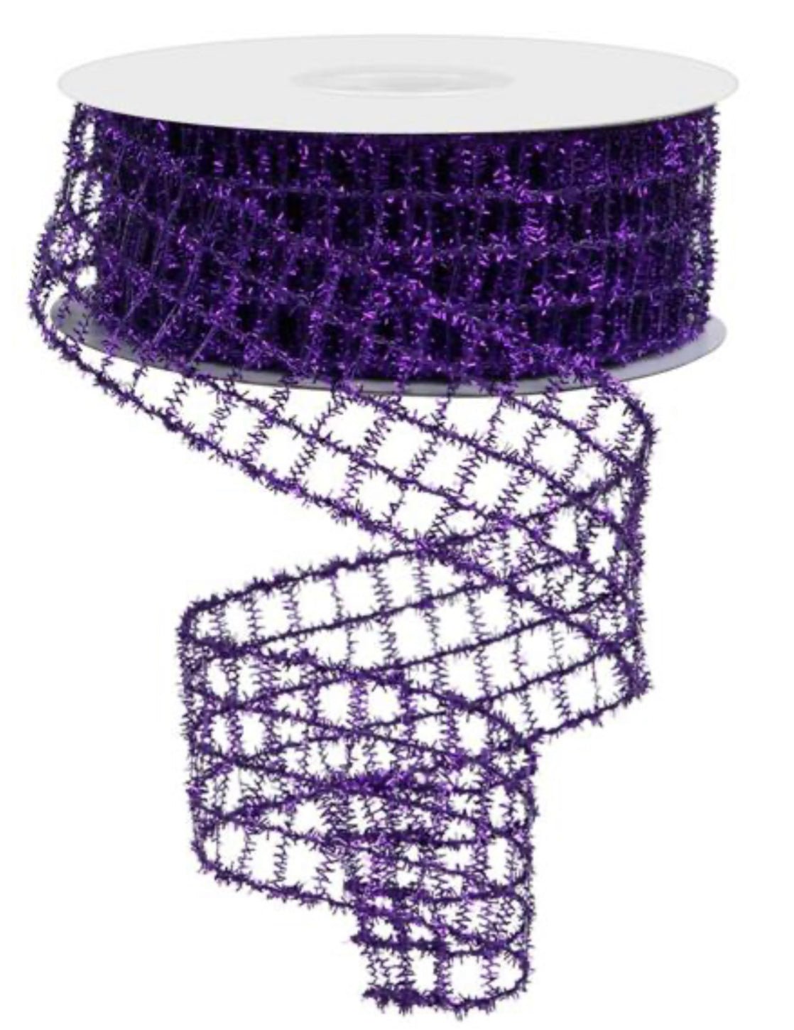 Purple tinsel mesh wired ribbon, 1.5