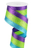 Purple, turquoise, and lime green glittered stripe wired ribbon 2.5” - Greenery MarketWired ribbonRga8220f8