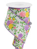 Purple, yellow, and pink floral ribbon, 10 yards 2.5" - Greenery MarketWired ribbonRGE118030
