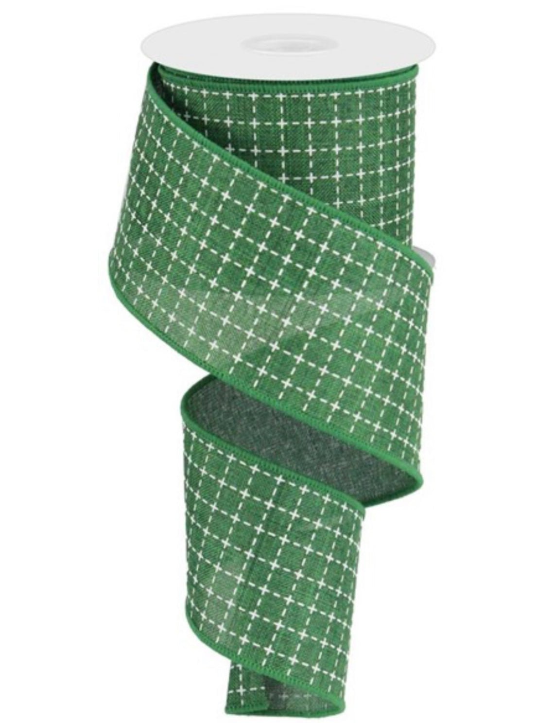 Raised stitch wired ribbon - emerald green - 2.5” - Greenery Market