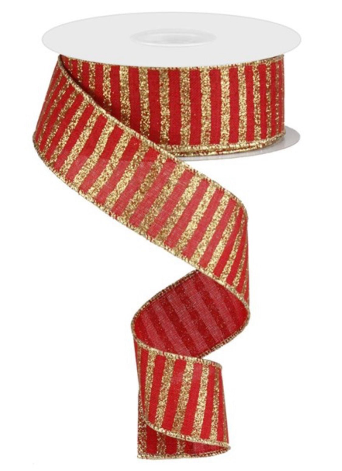 Red and gold glitter stripe wired ribbon 1.5” - Greenery MarketRG0169124