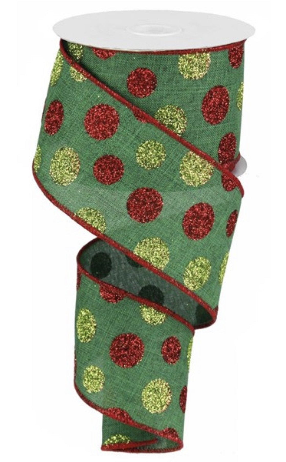 Red and green glitter polka dot 2.5” wired ribbon - Greenery Market Wired ribbon