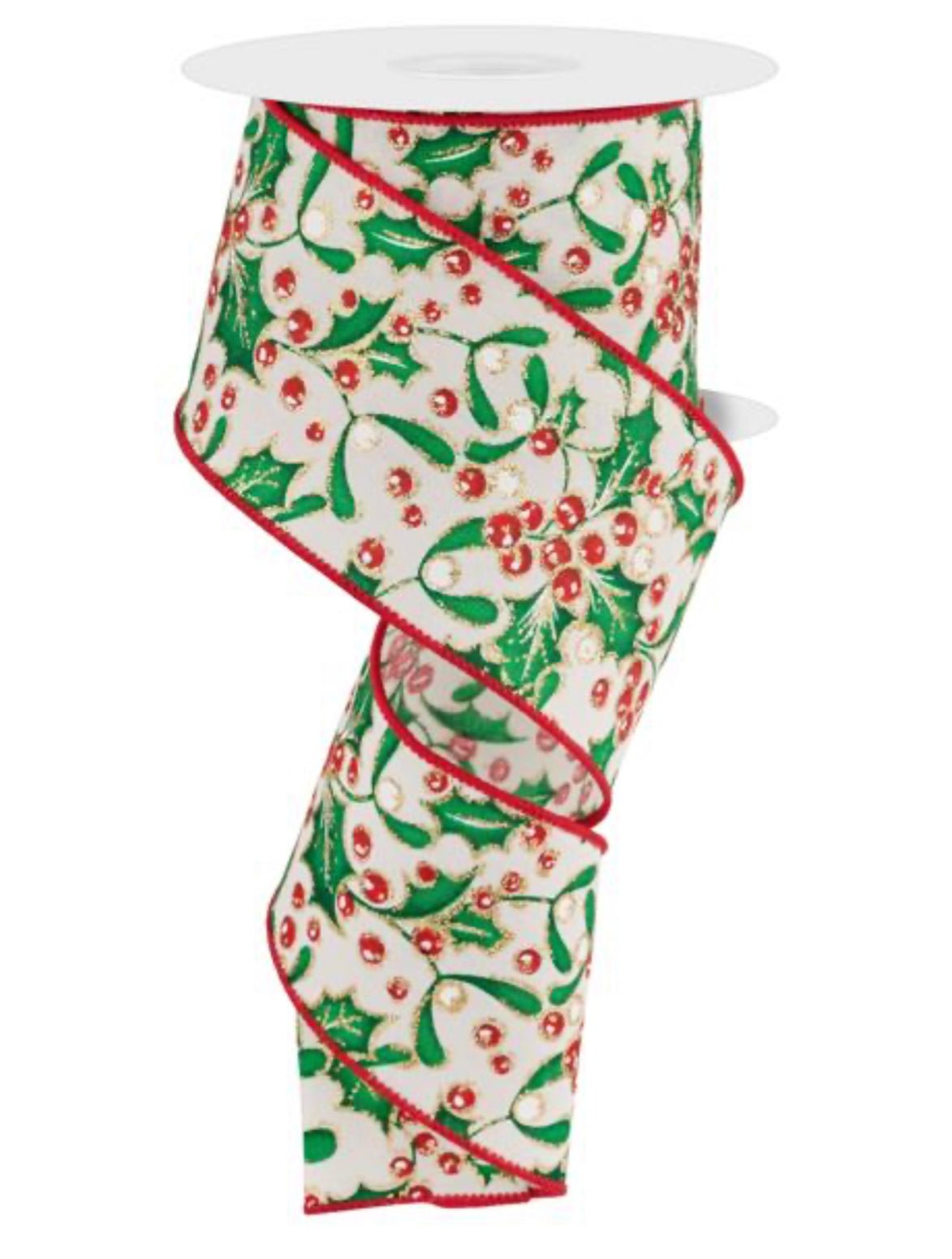 Holy Ribbon Green Red and green holly wired ribbon - 2.5” - Greenery Market