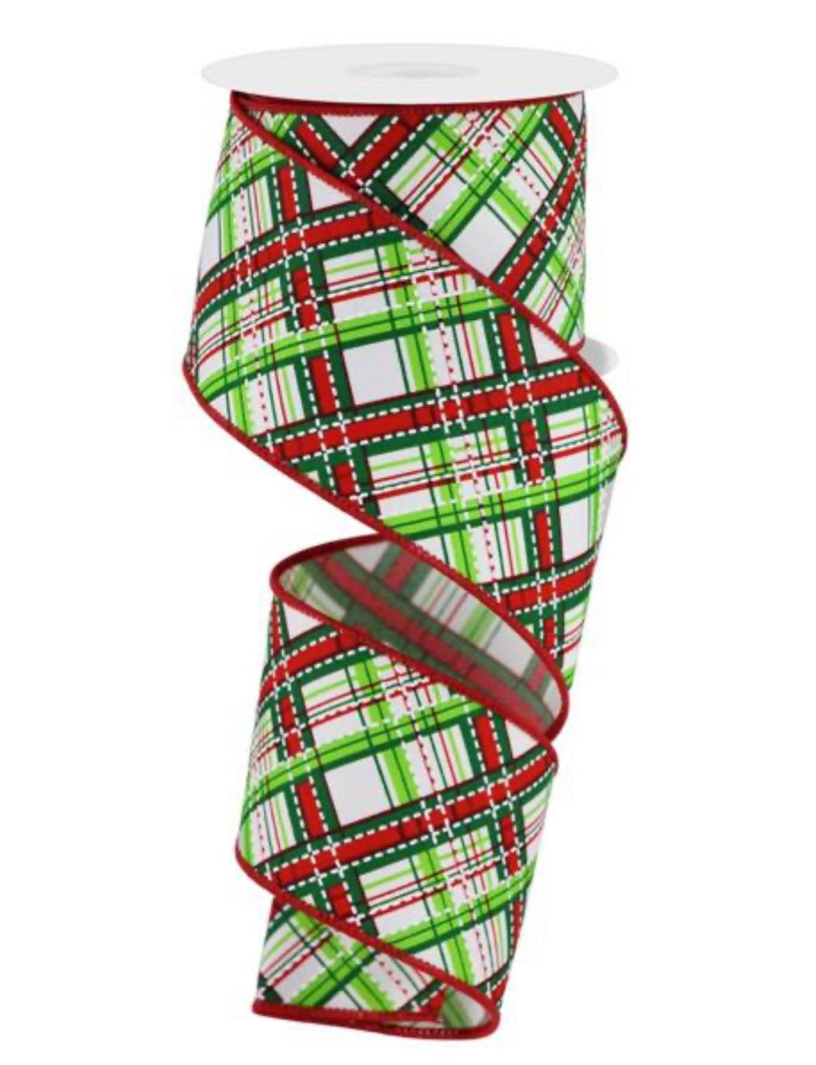 Red and green plaid wired ribbon, 2.5" - Greenery MarketRGE185033