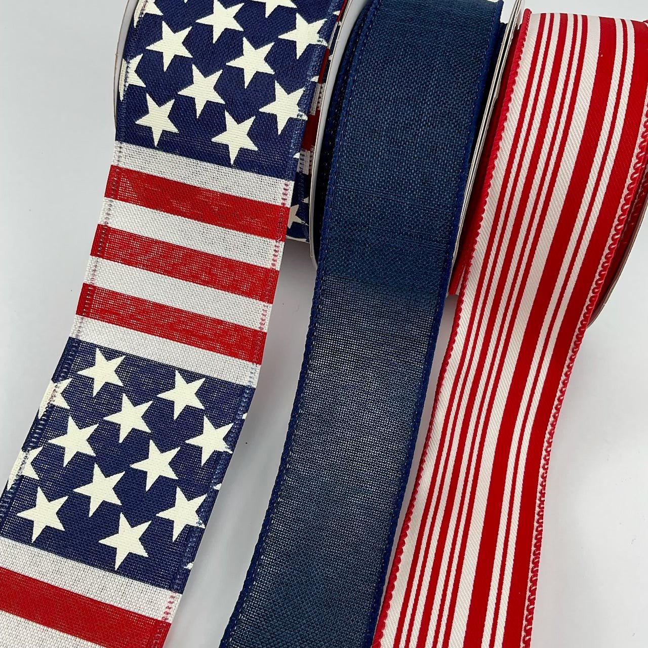 Red and navy Patriotic bow bundle x 3 ribbons - Greenery MarketWired ribbon