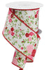 Red and pink floral ribbon, 10 yards 2.5" - Greenery MarketWired ribbonRGE1180C2