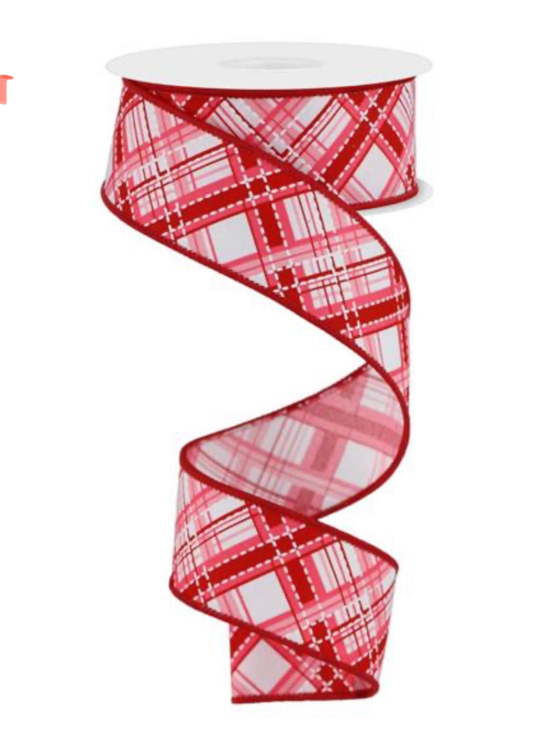 Red and pink plaid wired ribbon, 1.5