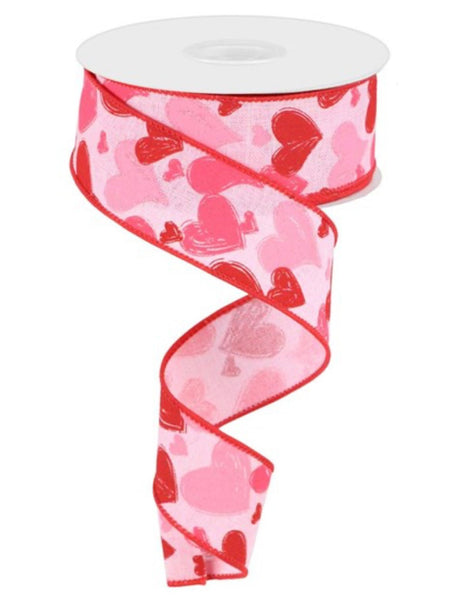 Hearts Abound Ribbon, Valentine Ribbon, Pink and Red Ribbon