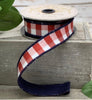Red and white check with blue back 1” wired ribbon 07-1818 - Greenery Market07-1818