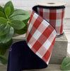 Red and white check with blue back 4” wired ribbon 07-1821 - Greenery Market