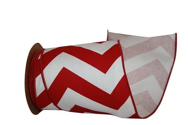 Red and white chevron ribbon, 10 yards, 4” - Greenery MarketWired ribbon77279m-065-1
