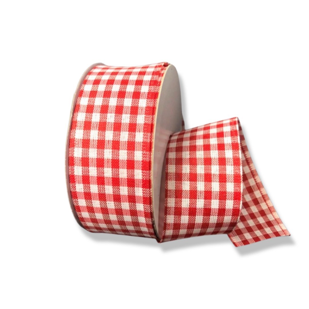 Red And white gingham plaid wired ribbon, 1.5” - Greenery Marketwired ribbonQ732409-12