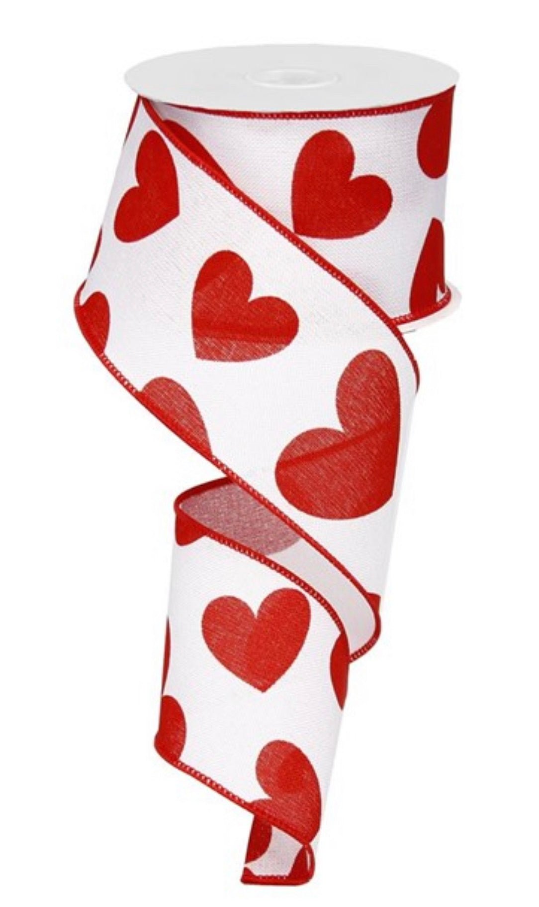 red and white, large heart wired ribbon - Greenery Market