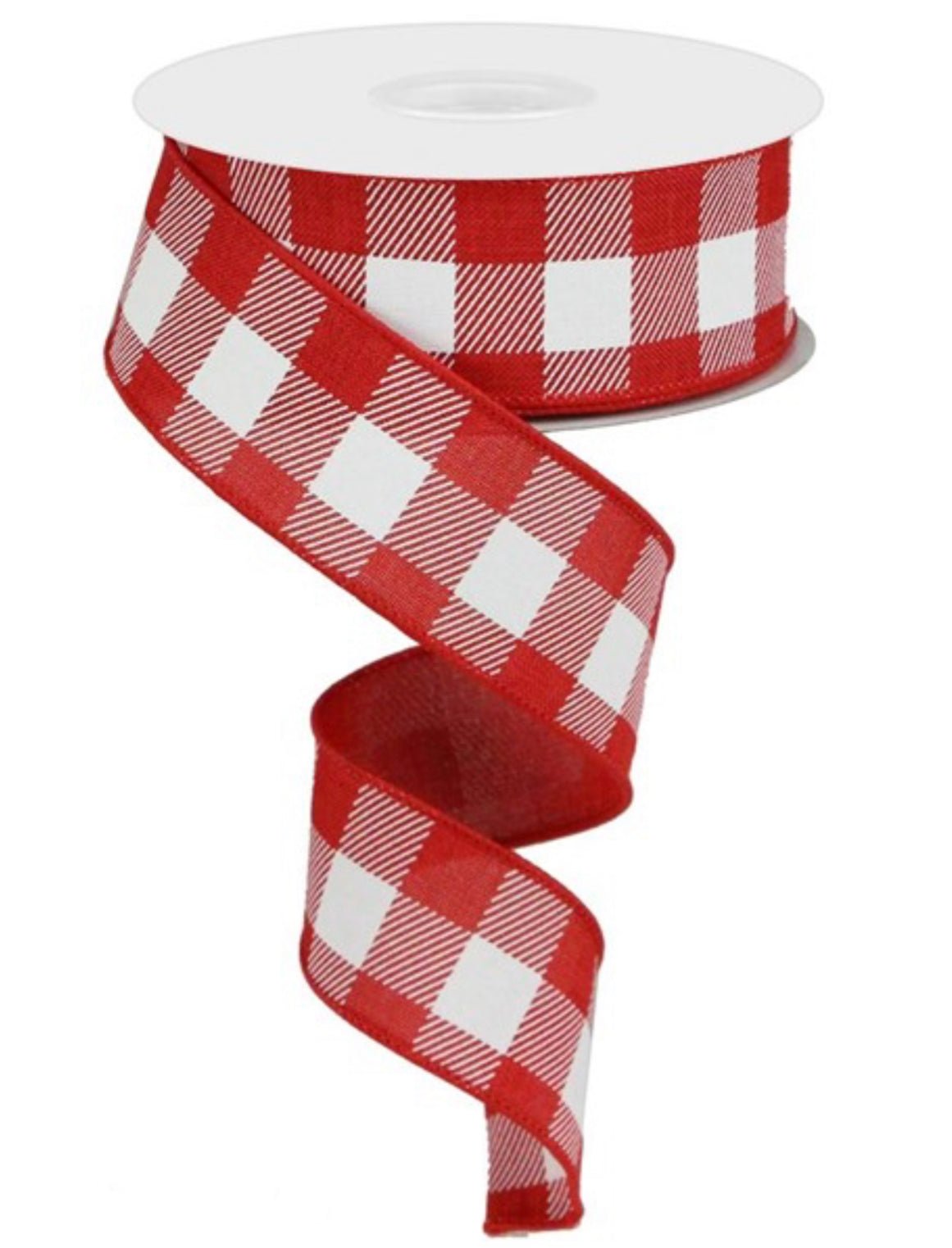 Red and white plaid wired ribbon, 1.5