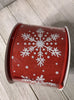 Red and white snowflakes ribbon, winter ribbon 2.5” - Greenery Market Winter and Christmas