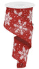 Red and white snowflakes ribbon, winter ribbon 2.5” - Greenery Market Winter and Christmas
