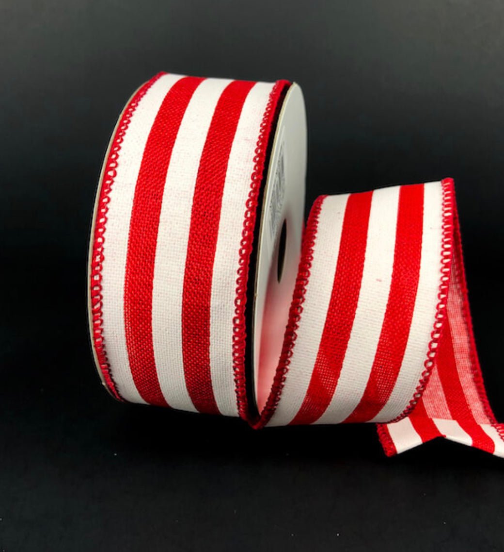 Red and white stripe wired ribbon, 1.5” - Greenery Marketwired ribbon41325-09-12