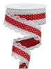 Red and white Swiss dot with lace wired ribbon 1.5” - Greenery MarketRibbons & TrimRG0886924