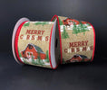 Red barn with pine trees 2.5” wired ribbon - Greenery MarketWired ribbonX923940-15