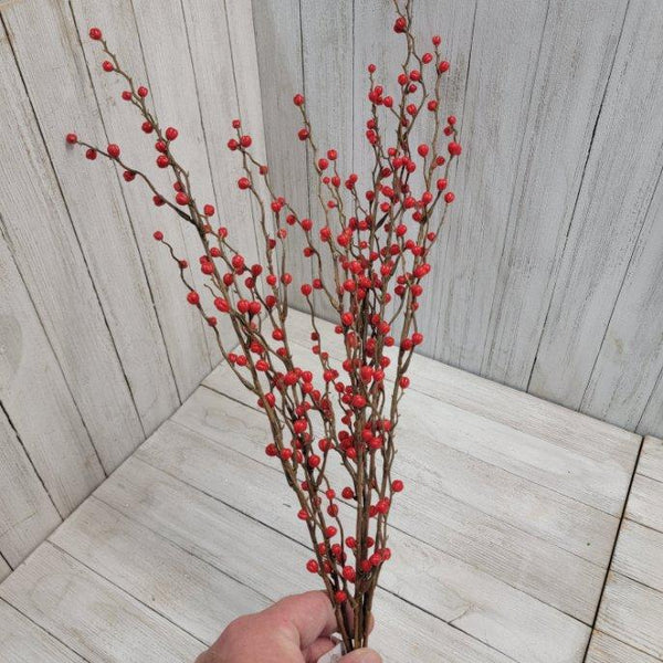 Small Red Berry with leaves and twigs Bush - Kelea's Florals