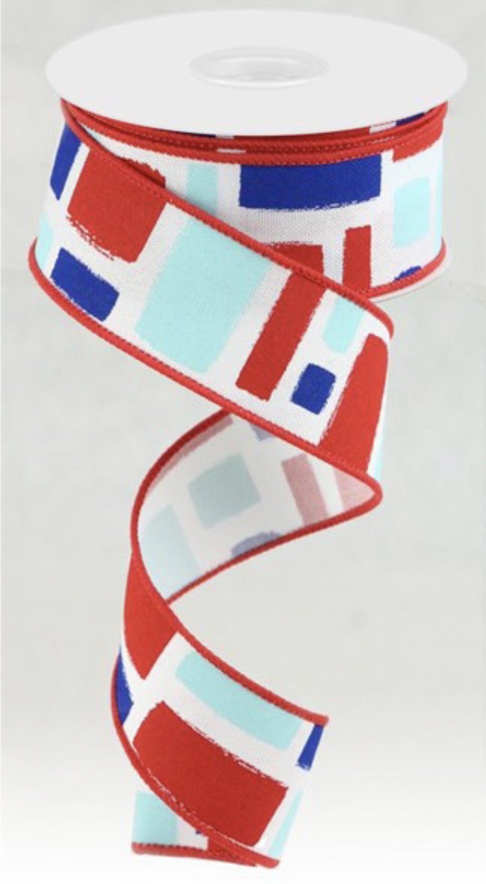 Red, blue, and white brush stroke wired ribbon - 1.5” - Greenery Market Wired ribbon