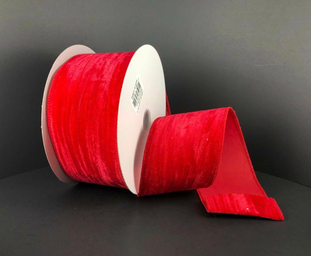 Red crushed velvet wired ribbon, 2.5