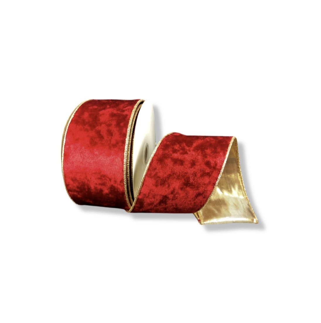 Red crushed velvet with gold wired ribbon, 2.5