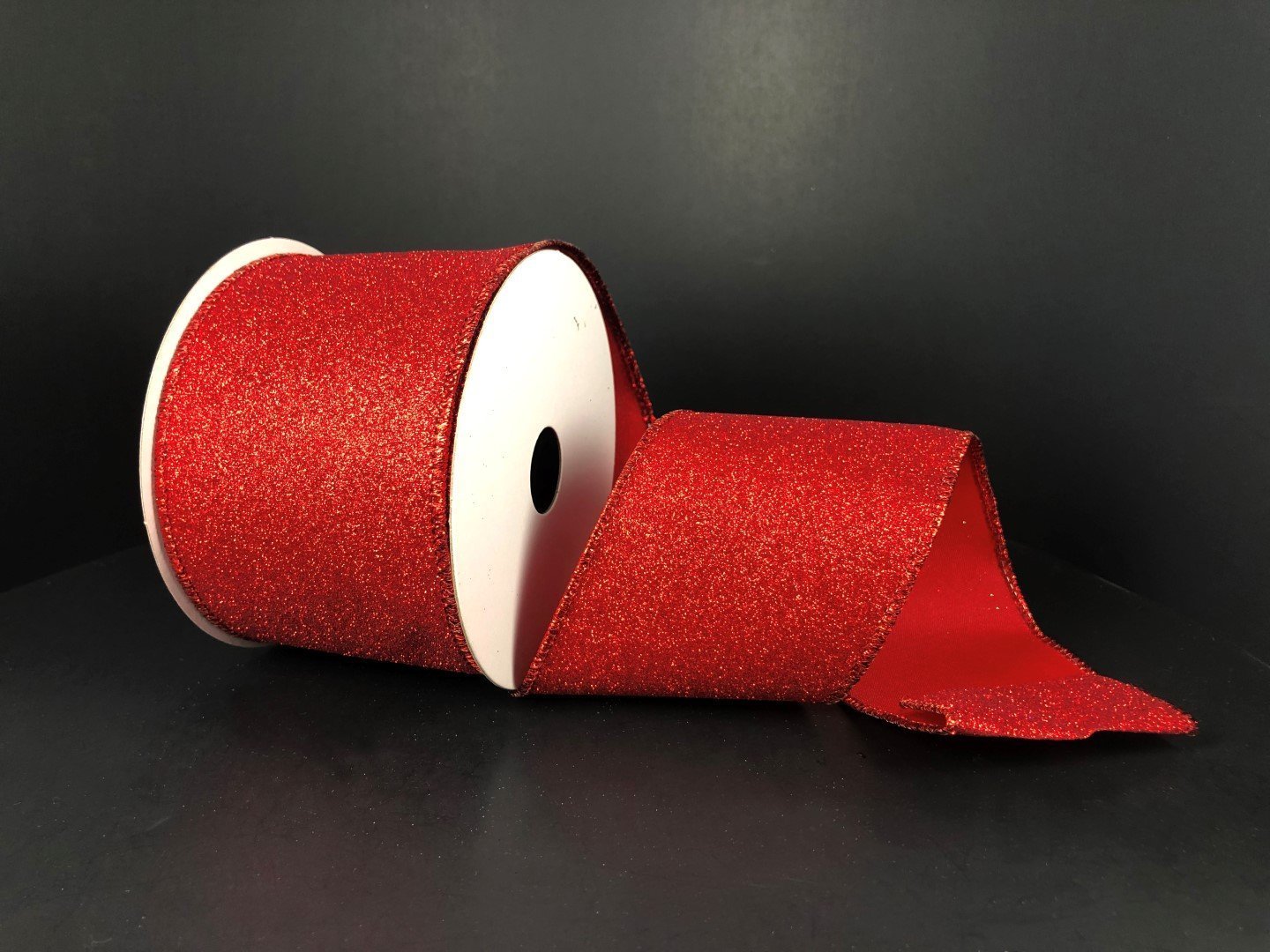 Red flat glitter wired ribbon, 2.5